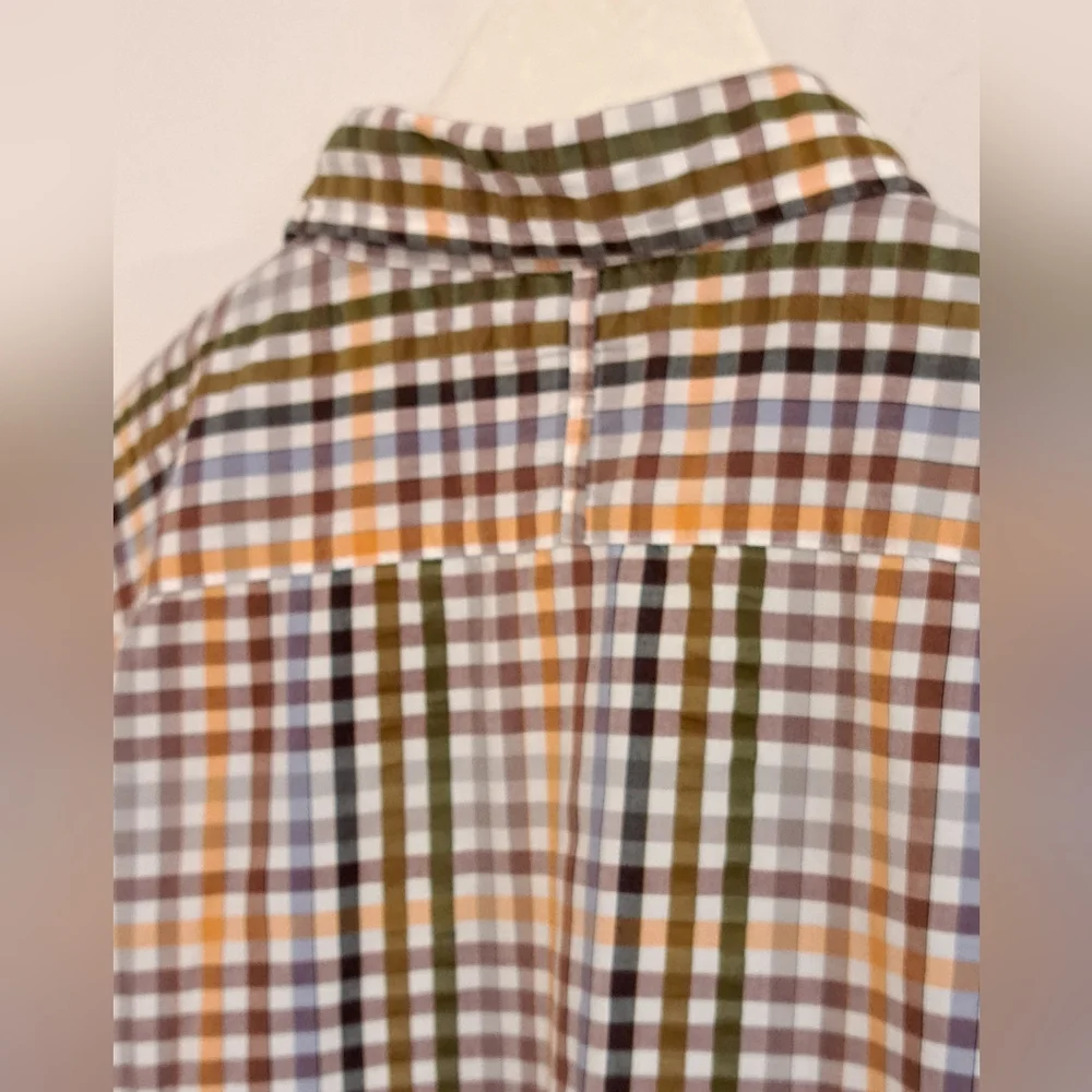 Banana Republic Plaid Shirt Green, Orange, & Brown Long Sleeve Men's 16-16 1/2